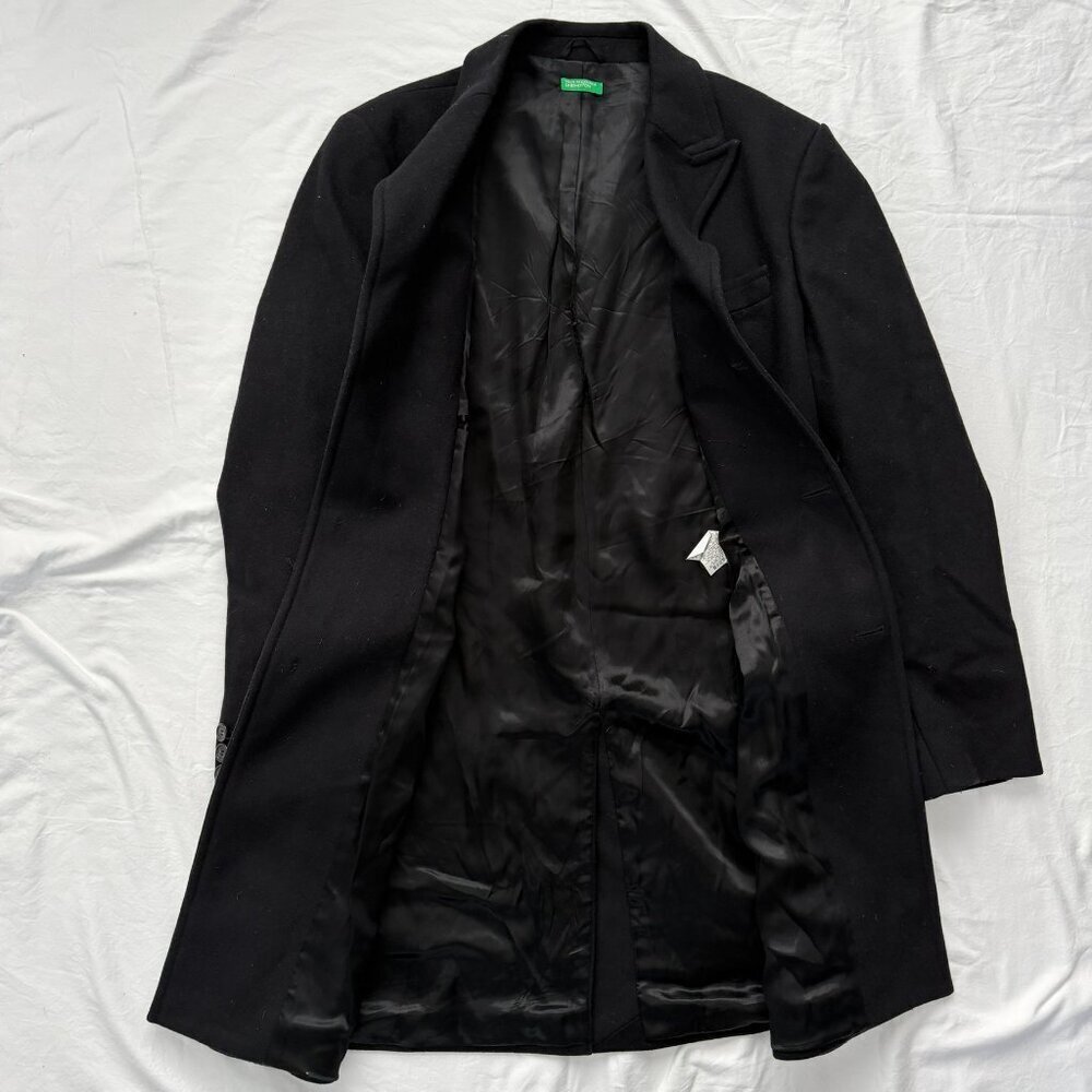 BENETTON Wool Button Front Long Dress Coat Black Large Sz 50 - Picture 7 of 16